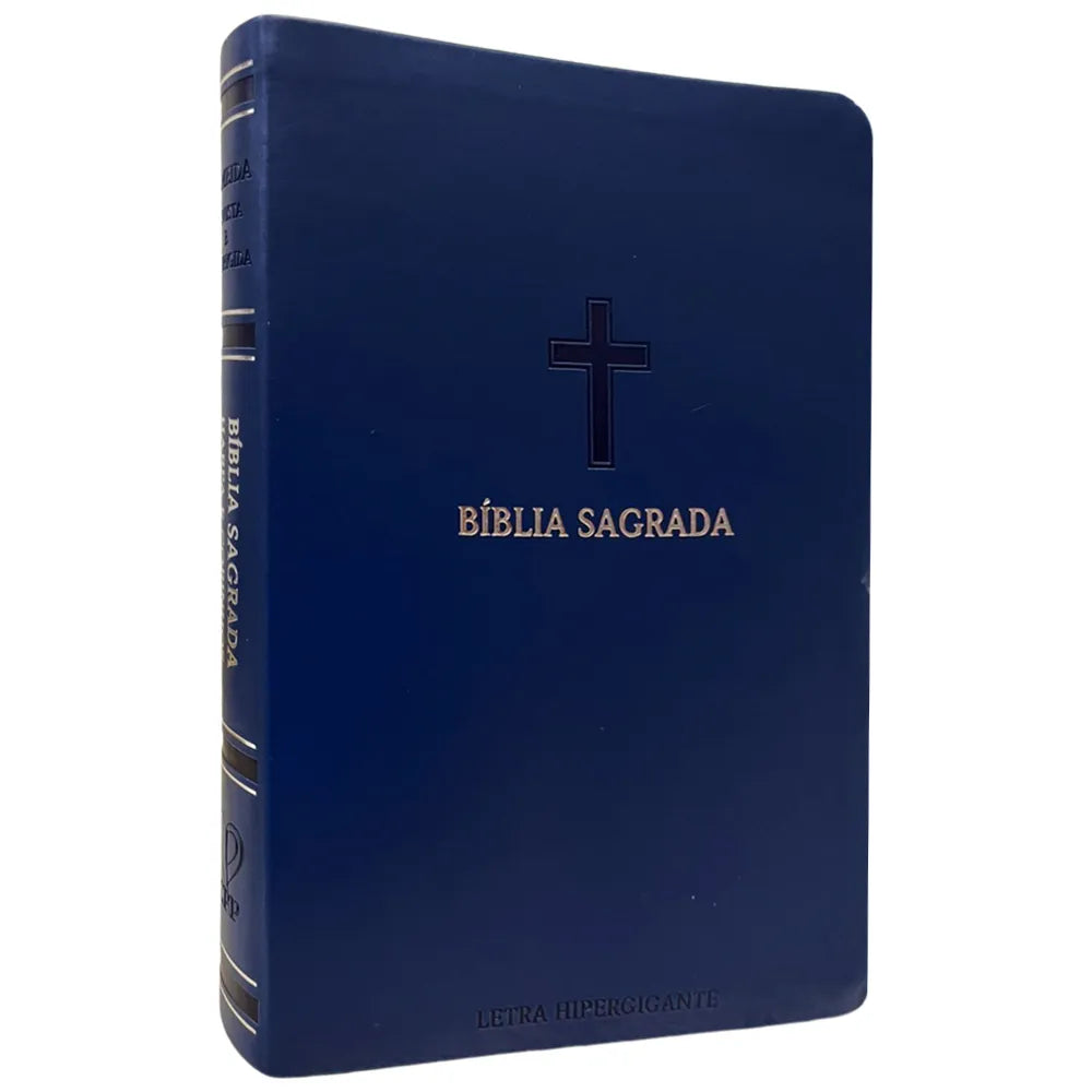 Bíblia Sagrada Letra Hipergigante ARC Harpa Avivada e Corinhos Capa PU Luxo Cruz Azul