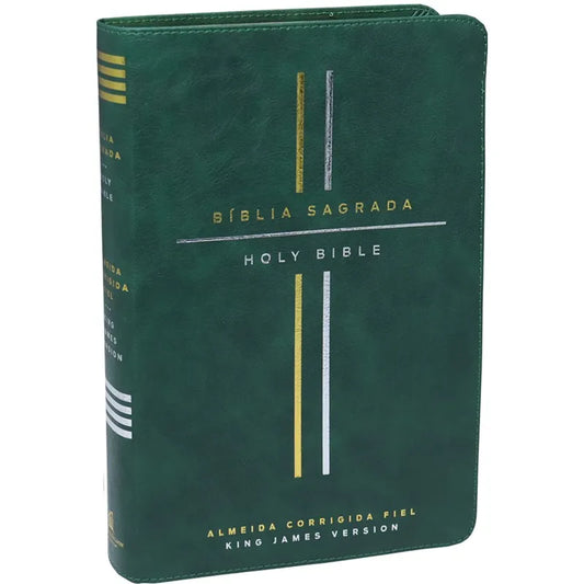 Bíblia Bilíngue Português e Inglês ACF KJV Couro Soft Verde