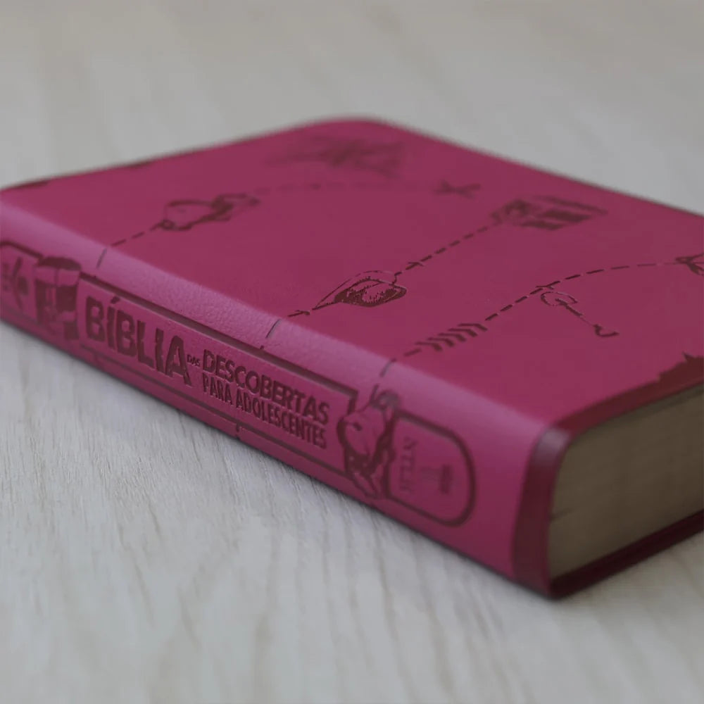 Bíblia das Descobertas para Adolescentes Letra Normal NTLH Capa Luxo Rosa Lateral