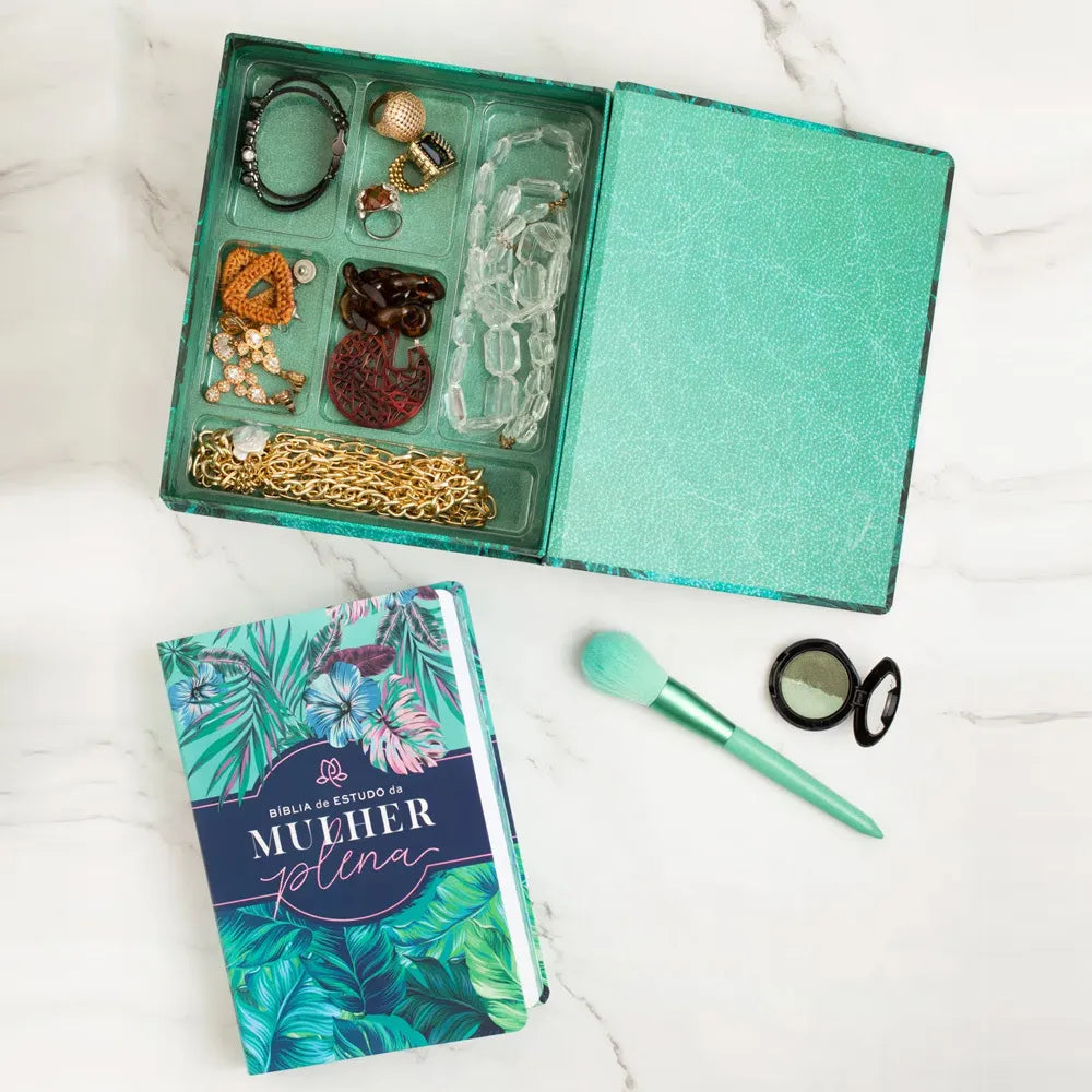 Bíblia De Estudo Da Mulher Plena NVI  Capa Luxo Tropicalis Tiffany Porta-joias