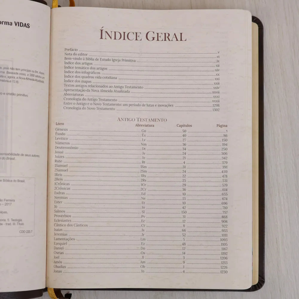Bíblia de Estudo Igreja Primitiva NAA Capa Luxo Marrom Indice