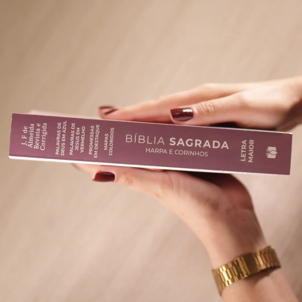 Bíblia Floral Rosa ARC Letra Maior Harpa e Corinhos Capa Brochura Lombada