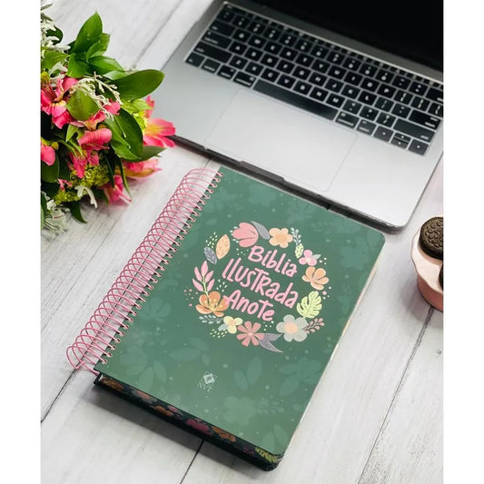 Bíblia Ilustrada Anote Cores e Flores NVT Letra Normal Capa Dura Espiral