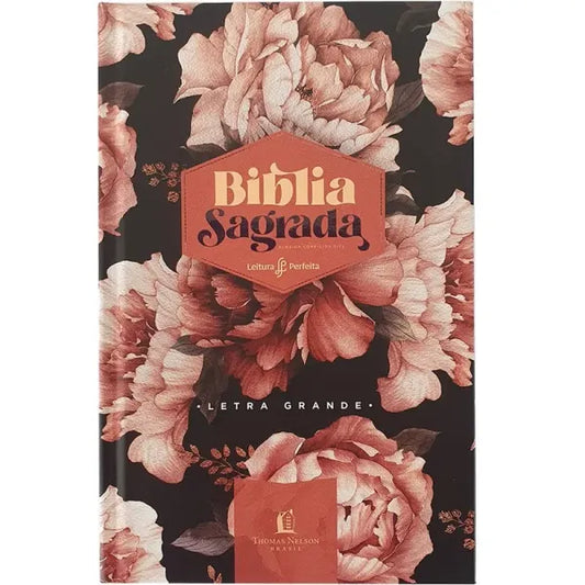 Bíblia Peônias Rosadas Leitura Perfeita ACF Letra Grande Capa Dura