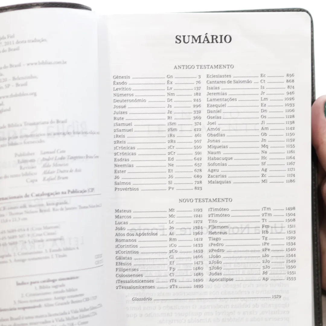 Bíblia Sagrada ACF Leitura Perfeita Letra Grande Couro Soft Cinza indice