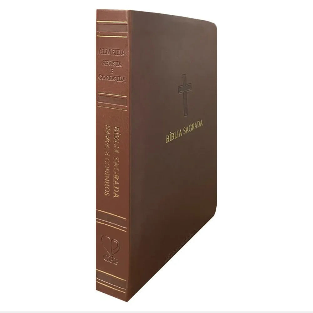 Bíblia Sagrada Letra Hipergigante ARC Harpa Avivada e Corinhos Capa PU Luxo Cruz Bordô Lombada