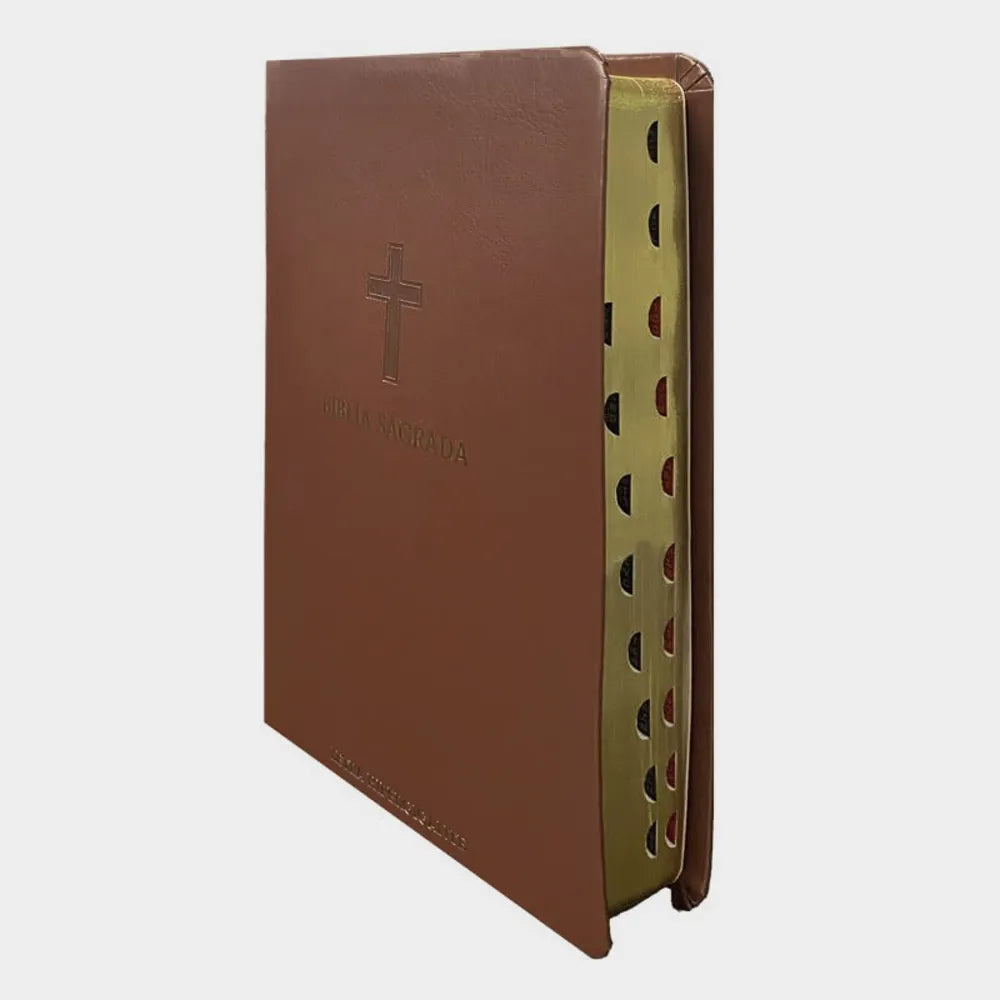 Bíblia Sagrada Letra Hipergigante ARC Harpa Avivada e Corinhos Capa PU Luxo Cruz Bordô Lateral