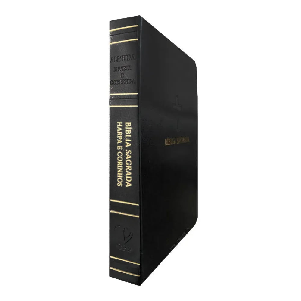 Bíblia Sagrada ARC Letra Hipergigante Harpa Avivada e Corinhos Capa PU Luxo Cruz Preta Lombada