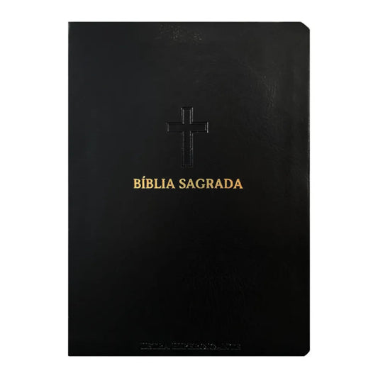 Bíblia Sagrada ARC Letra Hipergigante Harpa Avivada e Corinhos Capa PU Luxo Cruz Preta
