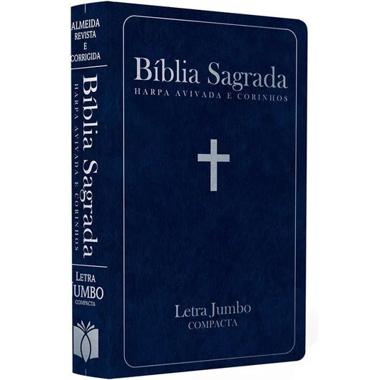 Bíblia Sagrada com Harpa Avivada e Corinhos ARC Letra Jumbo Capa Semiflexível Azul