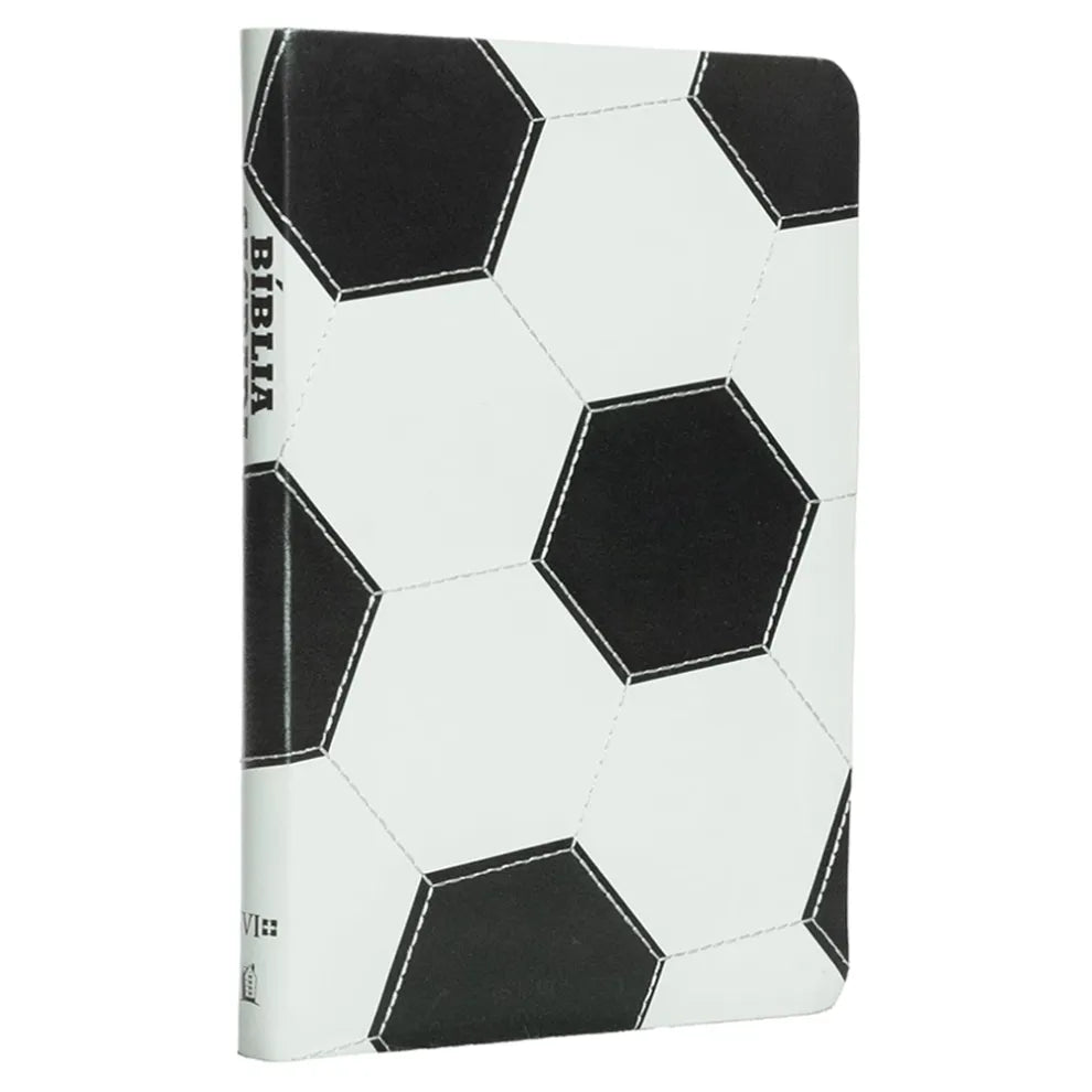 Bíblia Sagrada Slim Futebol NVI Capa Luxo Couro Soft Preto e Branco