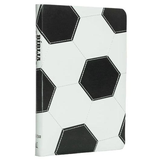 Bíblia Sagrada Slim Futebol NVI Capa Luxo Couro Soft Preto e Branco